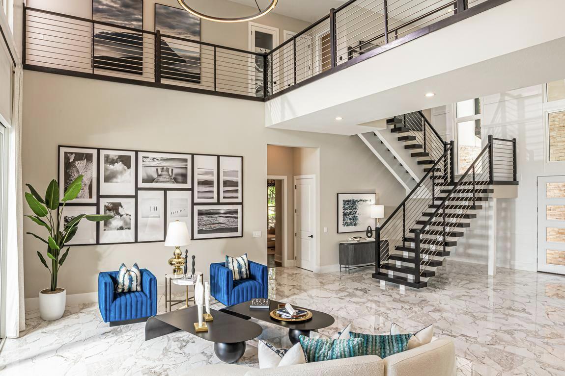 Modern living room with contemporary staircase design
